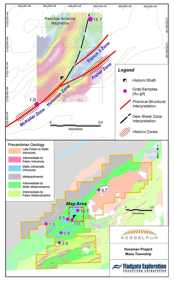 Grab Sample Locations and Structural Interpretation – Huronian Project